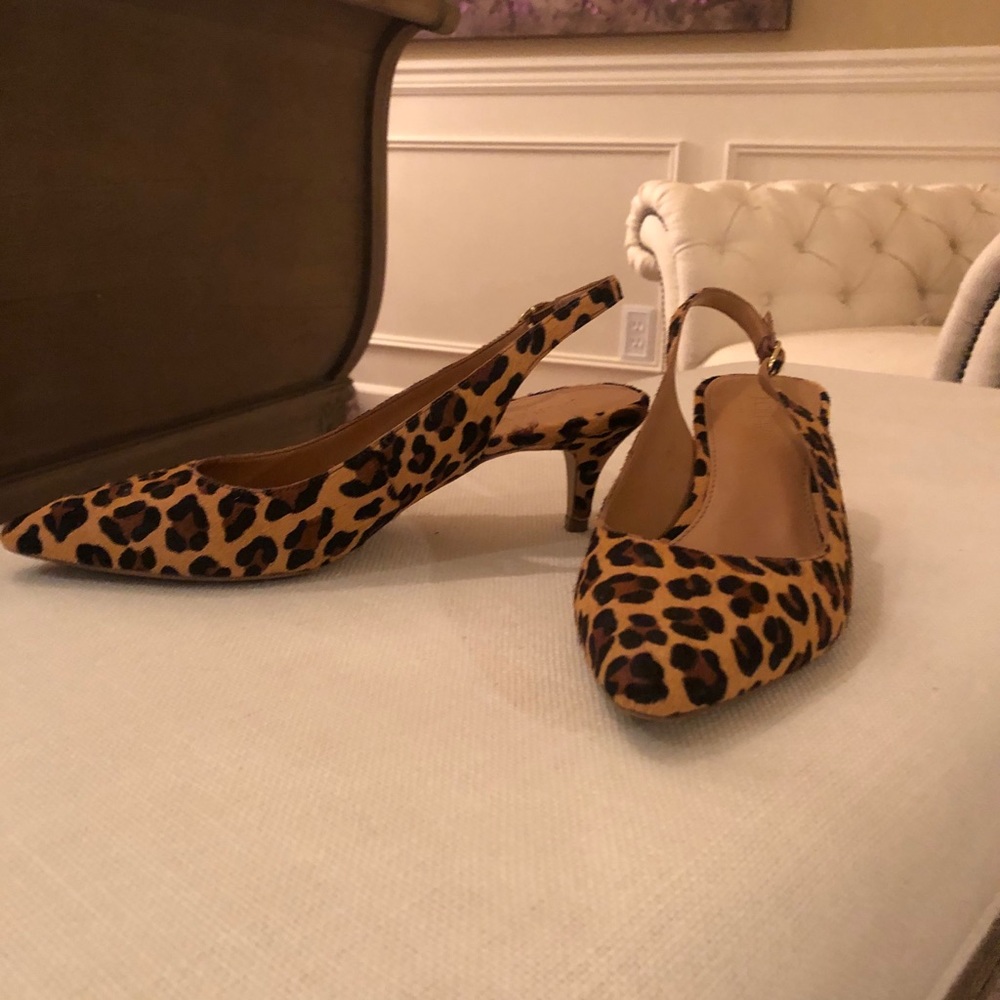 J crew cheetah print, sling back kitten heels